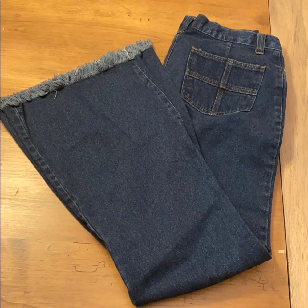 VINTAGE 70’s/80’s Flair Blue Jeans w Frayed Edges